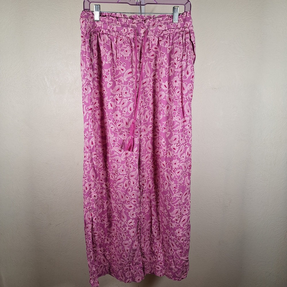 Knox Rose Wide Leg Pink Paisley Boho Floral Lounge Pants Pull On Elastic Medium